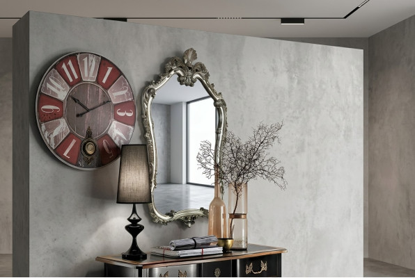 Miroir classique Miroir mural Design en bois Argent Salle de séjour Italie Meuble