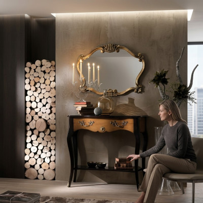 Table console en bois miroir de style baroque italien - Ensemble de 2 tables.