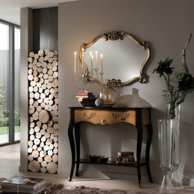 Table console en bois miroir de style baroque italien - Ensemble de 2 tables.