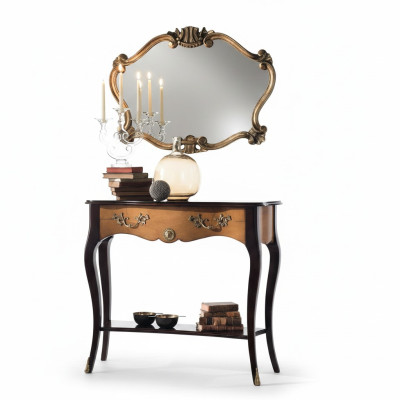 Table console en bois miroir de style baroque italien - Ensemble de 2 tables.
