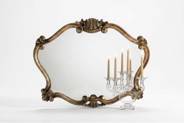 Miroir mural italien classique avec feuilles de bronze designer, baroque.