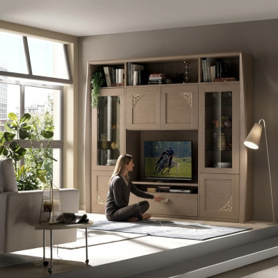 Unité murale Armoire Vitrine Bois Salle de séjour Meubles unités murales TV design vitrines