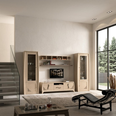 Ensemble d'unités murales Vitrine Meuble TV Commode Étagères murales Commodes Armoire Meubles en bois 5 pièces