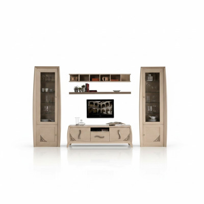 Ensemble d'unités murales Vitrine Meuble TV Commode Étagères murales Commodes Armoire Meubles en bois 5 pièces