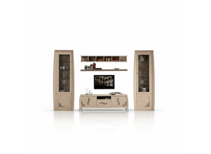 Ensemble d'unités murales Vitrine Meuble TV Commode Étagères murales Commodes Armoire Meubles en bois 5 pièces