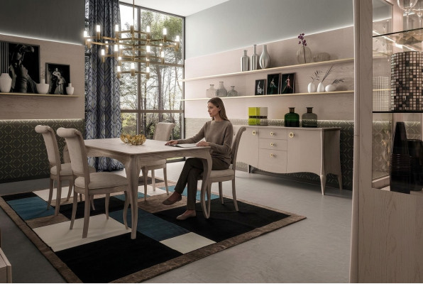 Ensemble de salle à manger classique Table Chaise Commode Set de salle à manger Chaises 6 pièces
