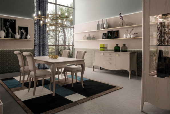 Ensemble de salle à manger classique Table Chaise Commode Set de salle à manger Chaises 6 pièces