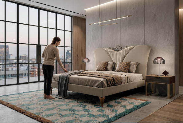 Lit Lit double Bois massif Chambre à coucher Lits Mobilier Vaccari cav giovanni nouveau