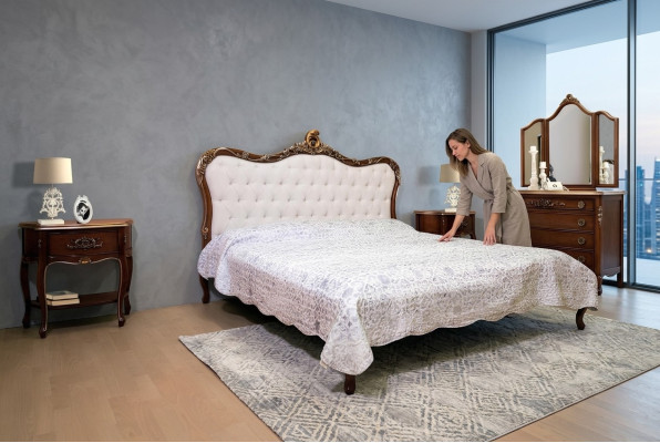 Lit 2x Table de chevet 3 pièces Ensemble de chambre Mobilier design Lits modernes de luxe nouveau