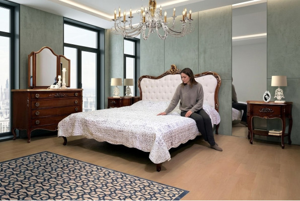 Chambre Design Mobilier de Luxe Classique Lit Moderne 2x Table de Chevet Ensemble 4 pièces