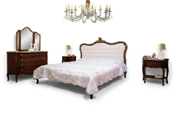 Chambre Design Mobilier de Luxe Classique Lit Moderne 2x Table de Chevet Ensemble 4 pièces