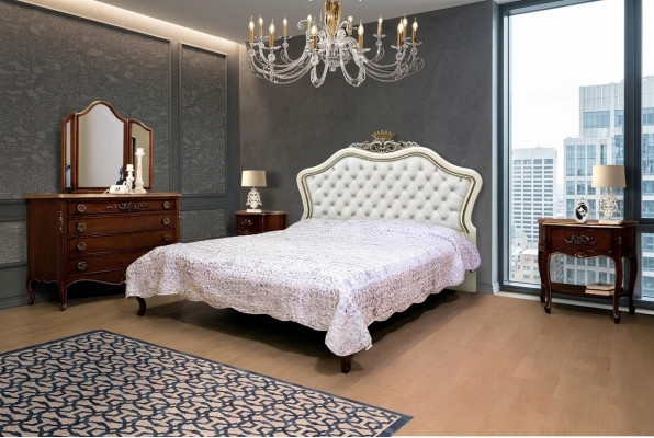 Ensemble complet de 4 pour la conception de chambre à coucher moderne Lit Luxueux 2x Table de chevet Commode