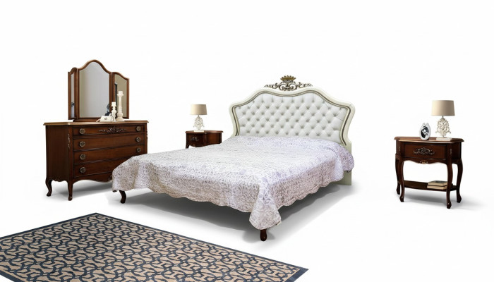 Ensemble complet de 4 pour la conception de chambre à coucher moderne Lit Luxueux 2x Table de chevet Commode