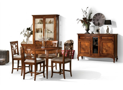 Salle à manger Ensemble Suite Chaises 4x Vitrine Groupe Ensemble de salle à manger Vitrines 7 pièces. Commode