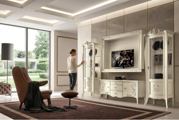 Ensemble de 4 pièces pour salon : meuble TV, vitrine TV, buffet, armoire, table de salon, mobilier en bois pour salon.