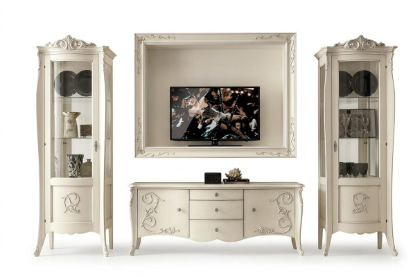 Ensemble de 4 pièces pour salon : meuble TV, vitrine TV, buffet, armoire, table de salon, mobilier en bois pour salon.