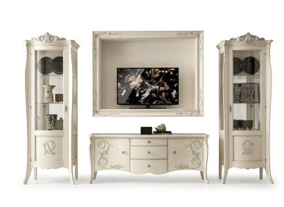 Ensemble de 4 pièces pour salon : meuble TV, vitrine TV, buffet, armoire, table de salon, mobilier en bois pour salon.