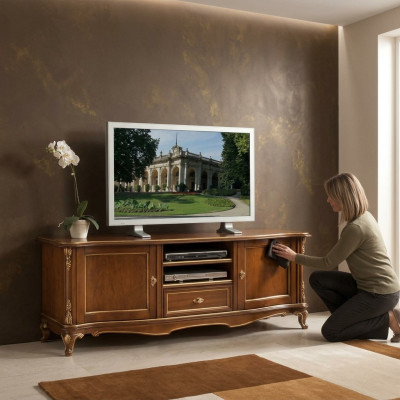 Meuble TV Meuble TV Design pour Salon Étagère Marron en Bois Étagères Bas Italie Neuf