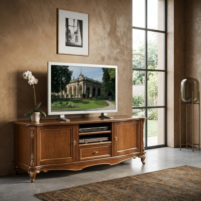 Meuble TV Meuble TV Design pour Salon Étagère Marron en Bois Étagères Bas Italie Neuf