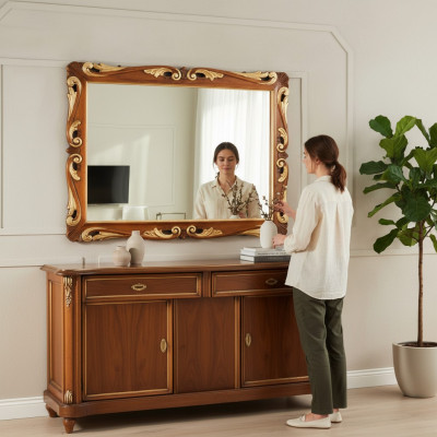 Miroir mural de design classique, Meuble italien Miroir mural Miroir en bois.
