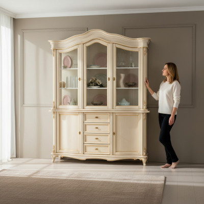 Vitrines Armoire En bois massif Bahut Vitrine Salle à manger Mobilier en bois massif