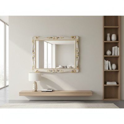 Miroir design classique en Italie avec support en bois, neuf.