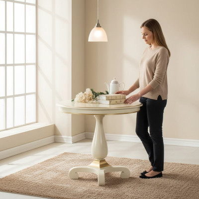 Table ronde de luxe en bois massif Italie Tables de salle à manger Rond Meubles Table à manger nouvelle