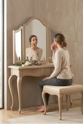 Coiffeuse avec miroir Conception de meubles de chambre Table de chevet Tabouret 2 pièces. nouveau