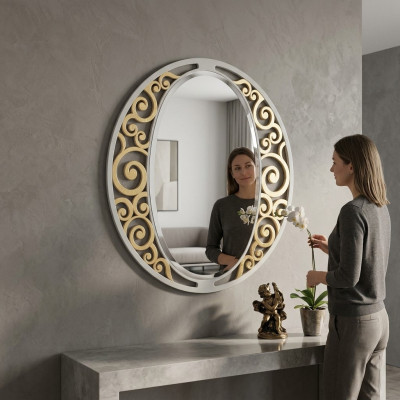 Miroir mural ovale classique en or, meubles italiens classiques. Nouveau miroir classique r