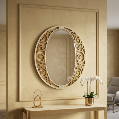 Miroir mural ovale classique en or, meubles italiens classiques. Nouveau miroir classique r