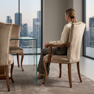 Chaise 1 place Salle à manger Chaise en bois Fauteuil Italie Mobilier Design Classique Fauteuils