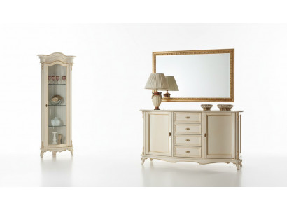 Salle de séjour Vitrine Armoire Commode Italie Miroir Classique ensemble 3 pièces Blanc neuf