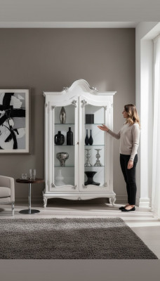 Vitrine blanche Armoire en verre Design Armoire classique en bois de luxe Présente des nouveautés
