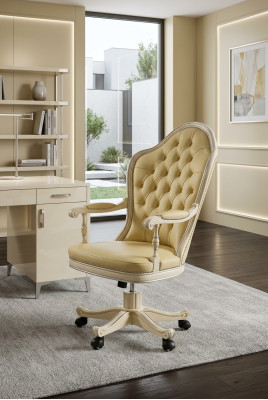 Chaise de bureau Chaise de direction en bois Chesterfield Meubles italiens Blanc pivotant Blanc neuf