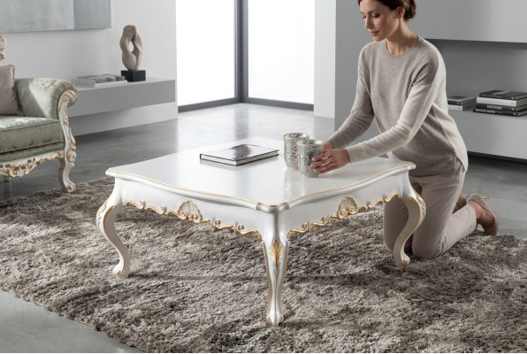 Table basse Table d'appoint Salon Bois Tables Côté Style Italien Table Blanche