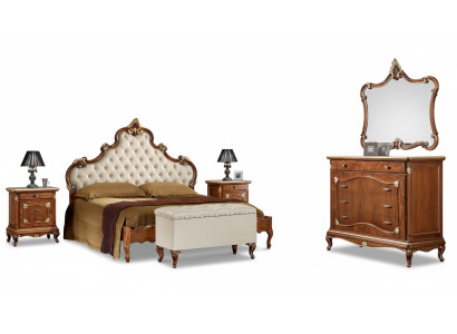 Ensemble complet de chambre à coucher Lit 2x Table de chevet Commode Miroir Fauteuil 6 pcs Italie