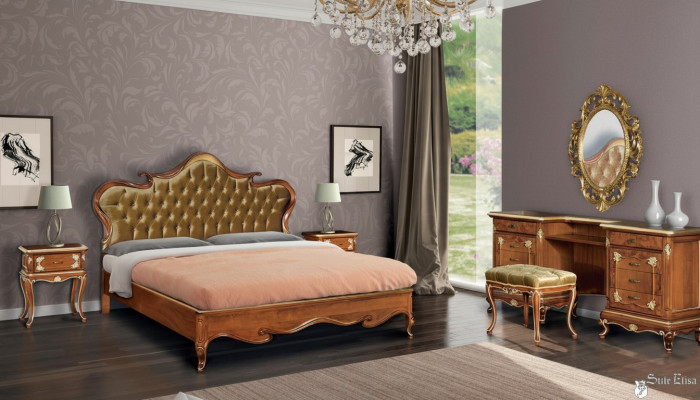 Chambre lit Table de chevet Coiffeuse Tabouret Lit rembourré Lit double Ensemble 5 pièces