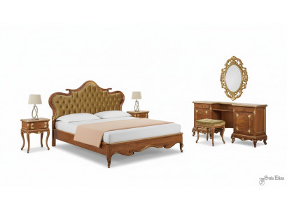 Chambre lit Table de chevet Coiffeuse Tabouret Lit rembourré Lit double Ensemble 5 pièces
