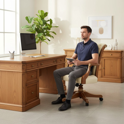 Chaise de bureau Chaise de direction en bois Chesterfield Meubles italiens Chaise pivotante blanche neuve