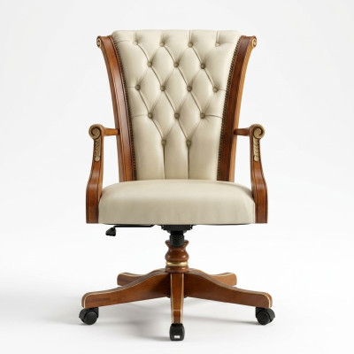 Chaise de bureau Chaise de direction en bois Chesterfield Meubles italiens Chaise pivotante blanche neuve