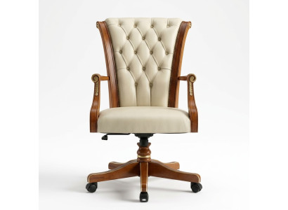 Chaise de bureau Chaise de direction en bois Chesterfield Meubles italiens Chaise pivotante blanche neuve