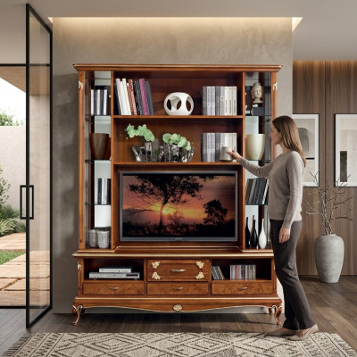 Unité murale Armoire Vitrine Bois Salon Mobilier unités murales de télévision design vitrines