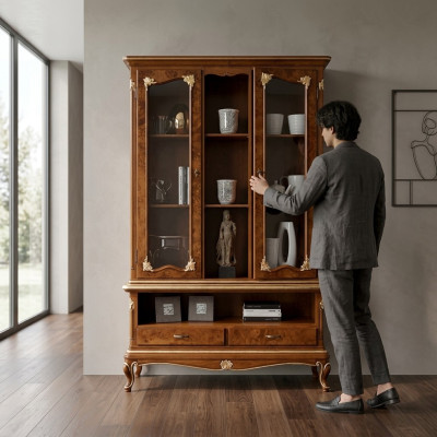 Vitrine Armoire en verre Armoires Vitrées Buffets en Bois Mobilier Italien Marron