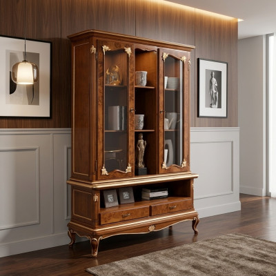 Vitrine Armoire en verre Armoires Vitrées Buffets en Bois Mobilier Italien Marron