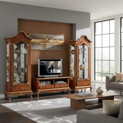 Ensemble mural composé de 3 pièces. Meuble TV pour salon Vitrine Buffet Étagère Nouveaux meubles muraux de luxe.