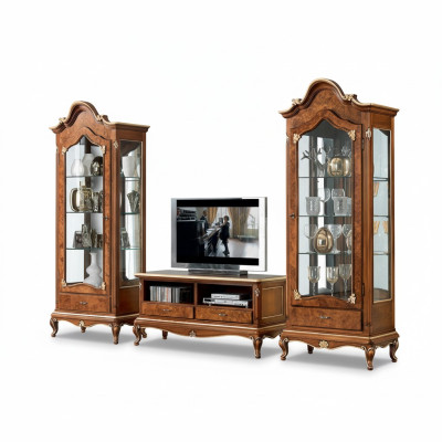 Ensemble mural composé de 3 pièces. Meuble TV pour salon Vitrine Buffet Étagère Nouveaux meubles muraux de luxe.