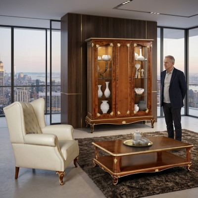 Vitrine classique Ensemble de meubles de salle de séjour Armoire avec Table basse Vitrine Italie