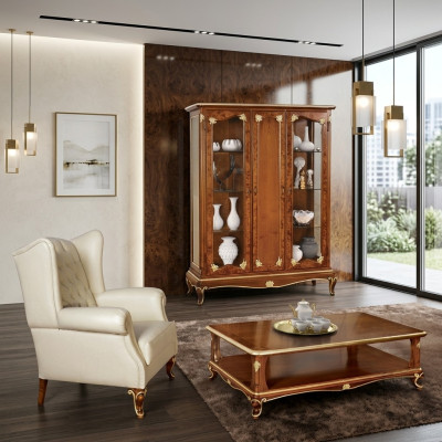 Vitrine classique Ensemble de meubles de salle de séjour Armoire avec Table basse Vitrine Italie