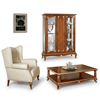 Vitrine classique Ensemble de meubles de salle de séjour Armoire avec Table basse Vitrine Italie