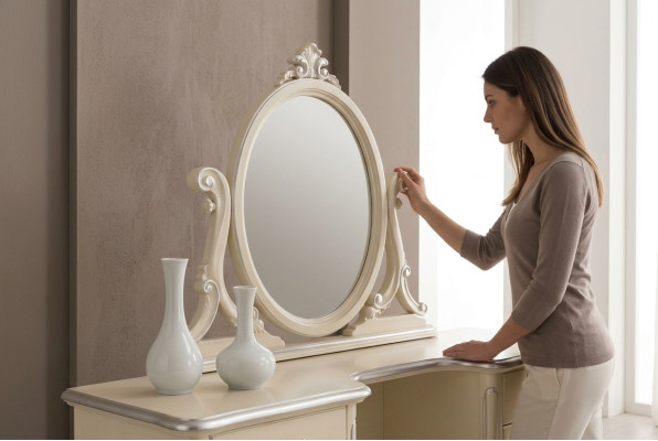 Miroir rond de style classique, miroir mural rond blanc, Italie, neuf.